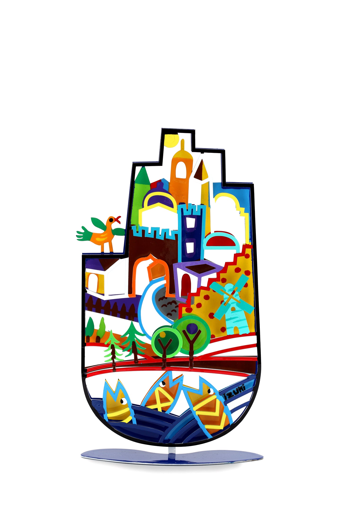 Jerusalem Hamsa with Stand (Blue)