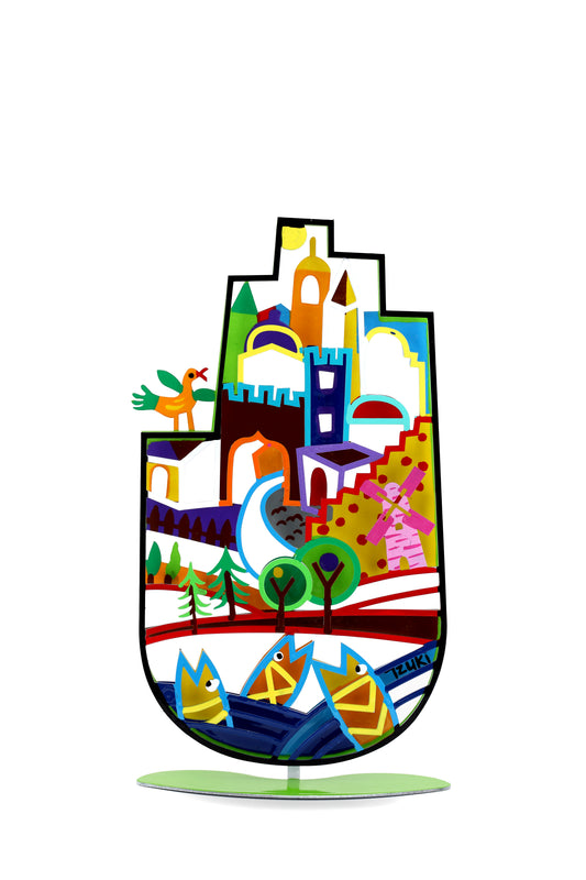 Jerusalem Hamsa with Stand (Green)