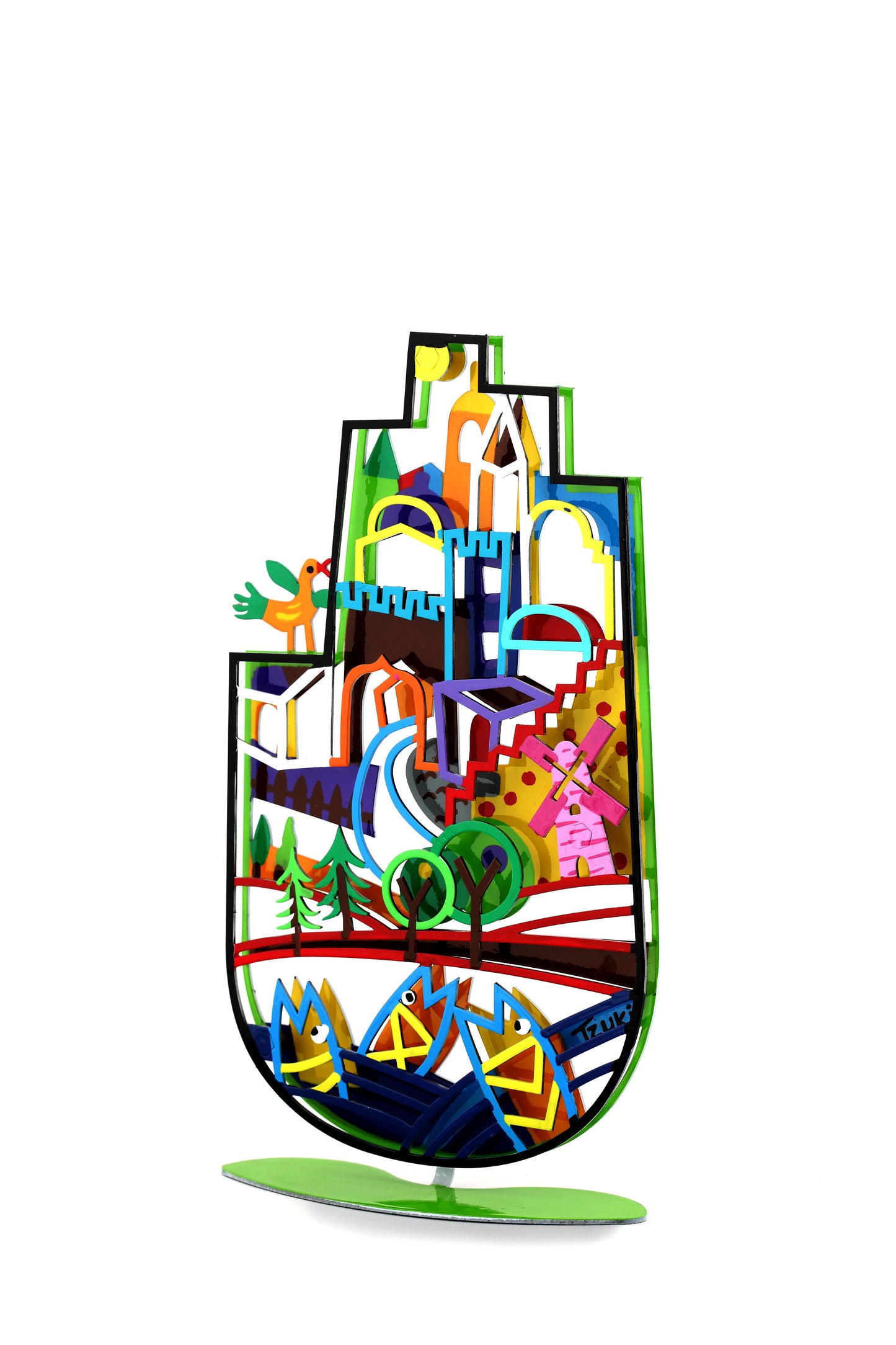 Jerusalem Hamsa with Stand (Green)