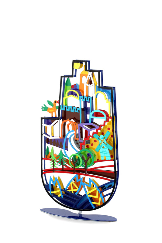 Jerusalem Hamsa with Stand (Blue)