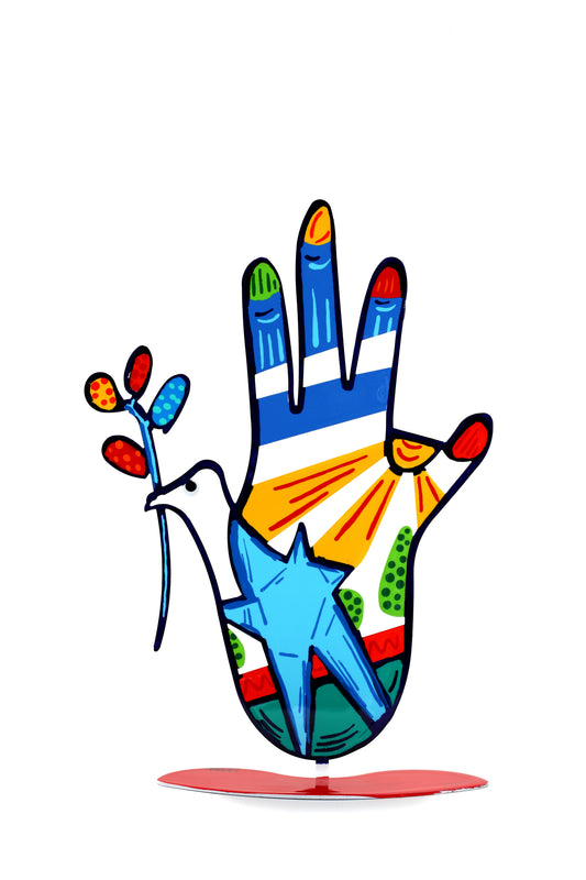 Dove Hamsa with Stand (Red)