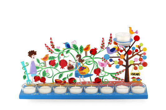 Pomegranate Hanukkiah (Blue)