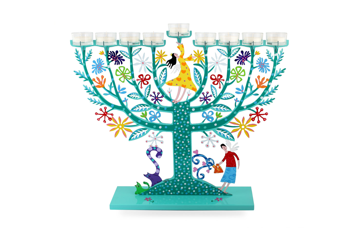 Family Tree Hanukkiah (Turquoise)