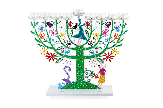 Family Tree Hanukkiah (White)