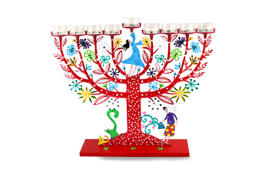 Family Tree Hanukkiah (Red)