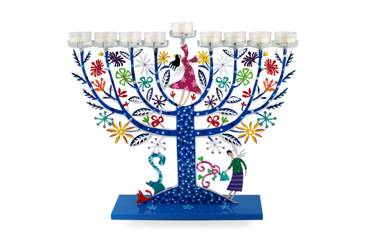 Family Tree Hanukkiah (Blue)