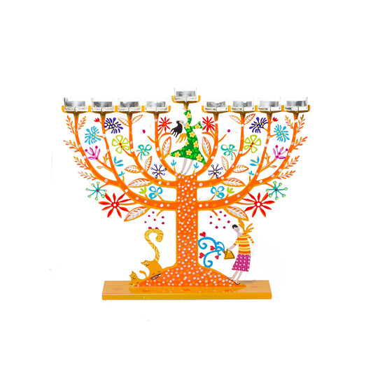 Family Tree Hanukkiah (Orange)
